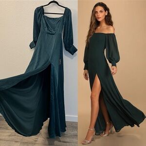 green emerald velvet dress Zapaka Women Dark Green Prom Dress with Appliques Mermaid Off The Shoulder Evening Dress with Slit, Dark Green / US22W main image 0